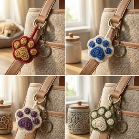 Paw Print Keychain – Hand-Stitched Bag Charm